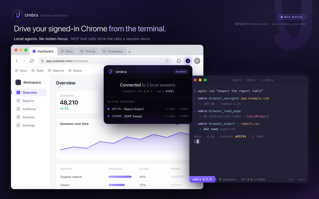 a local agent driving Chrome from the terminal